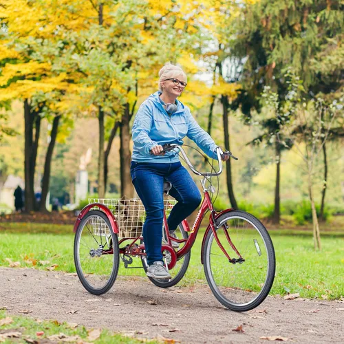 Miniatura 3 de Triciclo de 7 velocidades para adultos, triciclo Cruiser de 24 pulgadas con cesta grande para mujeres, hombres y personas mayores, bicicleta de 3