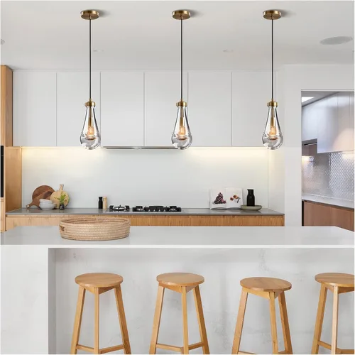 Miniatura 2 de Lámpara colgante moderna, diseño de gota de lluvia, lámpara de techo de cristal para interiores, 5 pies de profundidad x 12.5 pies de alto, latón