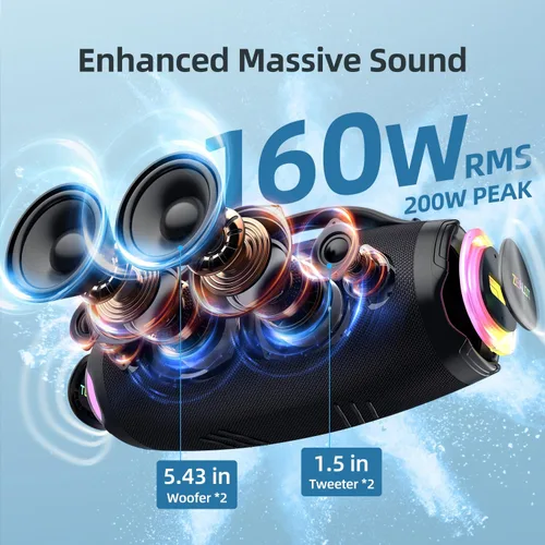 Miniatura 2 de ZEALOT Altavoz Bluetooth con subwoofer, altavoz inalámbrico fuerte con graves masivos, altavoces estéreo fuerte, 160 W RMS/200 W pico, IPX6