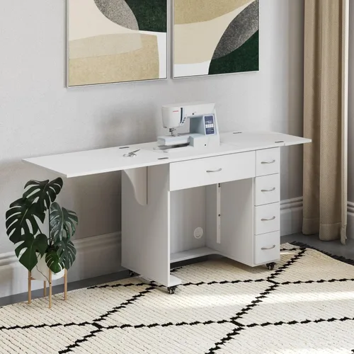 Miniatura 8 de Arrow - Muebles de costura clásicos Alice - Armario de costura compacto de tamaño mediano con elevación hidráulica de máquina, cajones, hojas
