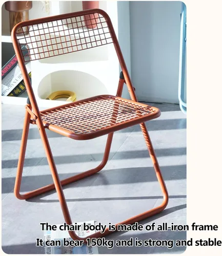 Miniatura 4 de Sillas plegables de metal, silla de comedor de malla de hierro forjado, sillas de césped plegables para bodas, fiestas, oficina, balcón, jardín