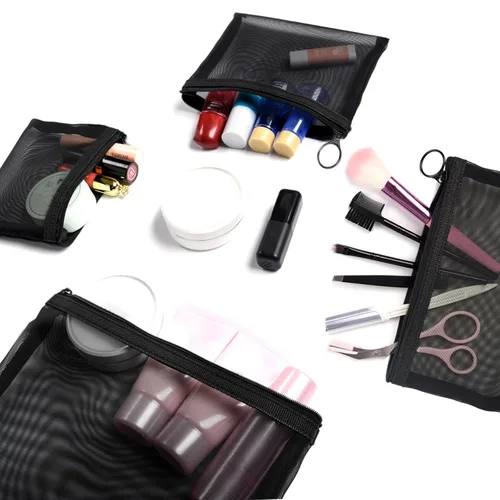 Miniatura 2 de Patu - Bolsas de malla con cierre, organizador de accesorios de maquillaje, para bolsa de almacenamiento para artículos de tocador, Negro