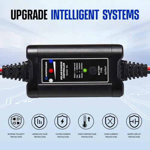Miniatura 3 de ATEM POWER - Controlador de carga solar MPPT de 10 A, controlador de panel solar portátil inteligente de 12/24 voltios para paneles solares