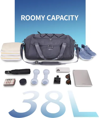 Miniatura 4 de Sportsnew Bolsa de gimnasio para mujeres y hombres con compartimento para zapatos y bolsillo húmedo, bolsa de deporte con soporte para esterilla