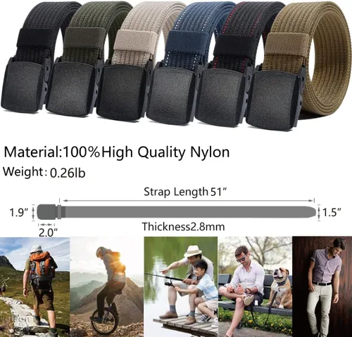 Miniatura 2 de LionVII Cinturones de trabajo de nailon para hombre, cinturón de lona transpirable con hebilla de plástico, fácil de recortar para adaptarse a