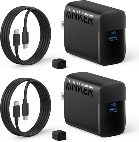 Anker Bloque de cargador USB C de 45 W, cargador rápido PPS con cable USB-C para iPhone 17/16 y más series, iPad, Galaxy S24 Ultra (paquete de 2