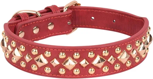 Miniatura 20 de Serijoars Collar para perro con clavos, de piel sintética suave con remaches de hongos, collar ajustable para cachorros (L, Rojo)