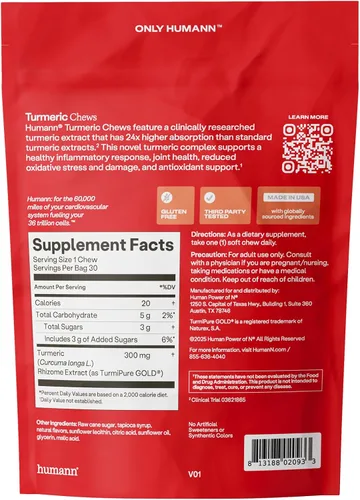 Miniatura 9 de Humann Suplemento masticable de cúrcuma – Complejo de curcumina de alta absorción clínicamente estudiado – sabor cítrico naranja – de SuperBeets