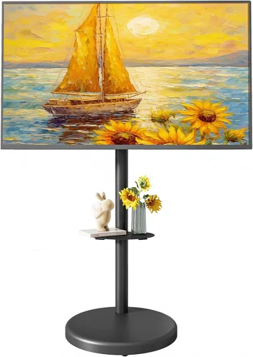 Miniatura 12 de Soporte de TV móvil con ruedas y altura ajustable para TV de 13 a 43 pulgadas hasta 15 kg, de retrato a paisaje, carrito de TV con caja
