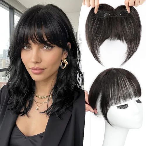 Miniatura 8 de Flequillo con clip, 100% cabello humano real, 3 clips de seguridad, flequillo francés, flequillo falso natural y sin costuras para mujer, rubio