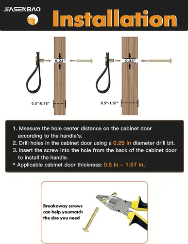 Miniatura 7 de Tiradores de cuero negro para cajones, paquete de 6 manijas de cuero, pomos de gabinete para cajones de gabinete de cocina, tocador de baño, manijas