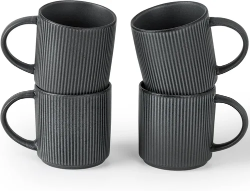 Miniatura 27 de Juego de Tazas de Café Famiware para 6, Tazas de 12 oz con Asa para Café, Té, Cacao, Leche - Juego de Vajilla de Cerámica y Gres, Blanco Mate Blanco