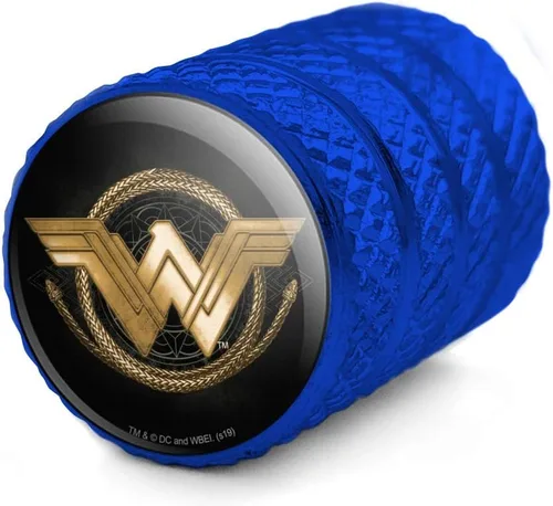 Miniatura 2 de GRAPHICS & MORE Wonder Woman Película Logotipo de Lazo Dorado Tapones para Válvulas de Neumáticos de Aluminio Azul