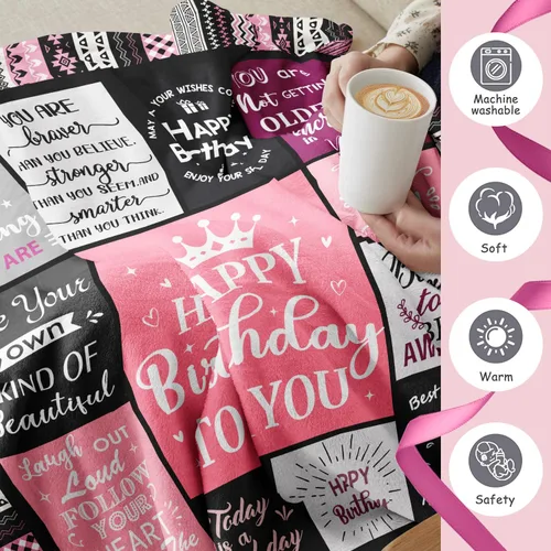 Miniatura 5 de Ivivis Regalos de cumpleaños para mujeres y niñas, manta de tiro 60"X50", decoraciones de feliz cumpleaños para mujer, regalos para cumpleaños