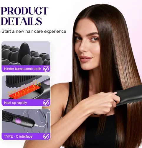 Miniatura 4 de Go Brush 2026 - Cepillo alisador portátil inalámbrico para viajes, cepillos alisadores de cabello recargables por USB con pantalla LED para mujeres