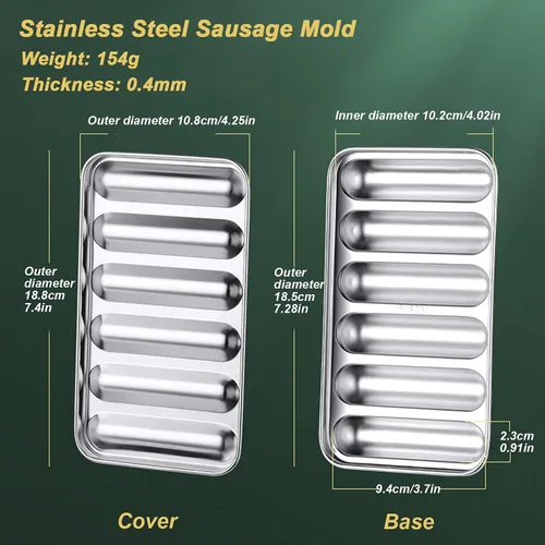 Miniatura 7 de Molde de salchicha de acero inoxidable con 6 cavidades para perros calientes caseros, molde antiadherente para perritos calientes para horno