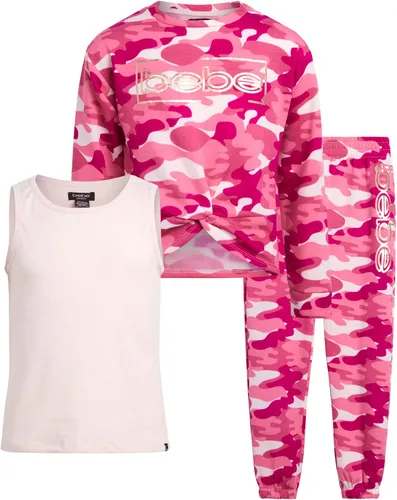 bebe Conjunto deportivo para niñas sudadera de forro polar, pantalones deportivos y camiseta sin mangas