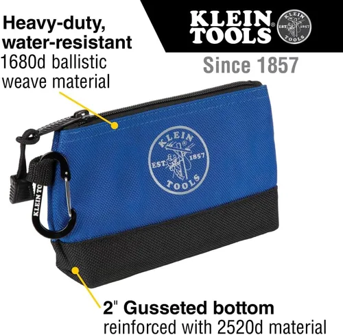 Miniatura 2 de Klein Tools 55559 - Bolsa de herramientas con cremallera de pie y mosquetones, bolsas de utilidad de 7 pulgadas azul y 14 pulgadas gris con fondo