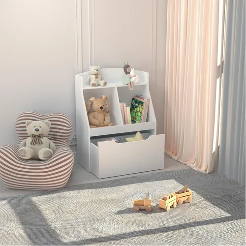 Miniatura 4 de Estantería para niños, estante para libros para niños con cajones con ruedas, organizador de almacenamiento de juguetes, estantería para habitación