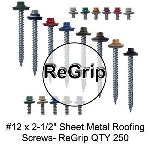 Miniatura 5 de 12 tornillos para techos de metal gris ABC de 2-1/2 pulgadas, cabezal de arandela hexagonal, arranque automático/roscado, arandela EPDM. 1 bolsa