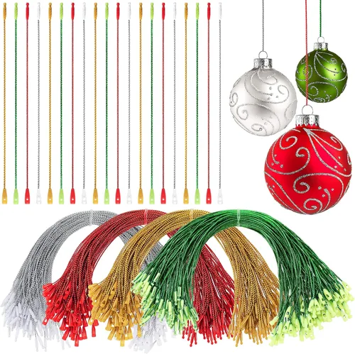Miniatura 9 de Nuanchu Perchas de adornos de Navidad, cuerda precortada para adornos, ganchos de adorno con cierre a presión, cuerdas colgantes de poliéster