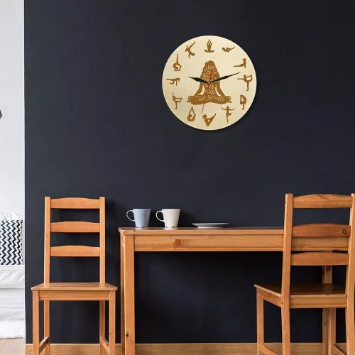 Miniatura 4 de XDG Reloj de pared de madera para yoga, decoración del hogar, meditación, yoga espiritual, silencioso, sin tictac, yoga, estudio de yoga, arte