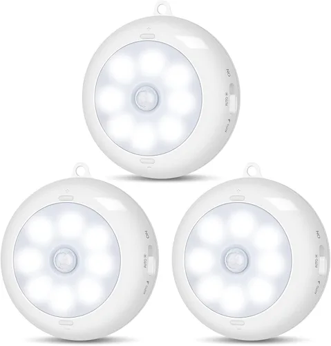 Reoshine Luz con sensor de movimiento para interiores, luces LED nocturnas para armario, luces debajo del gabinete, funciona con pilas AA, luces de