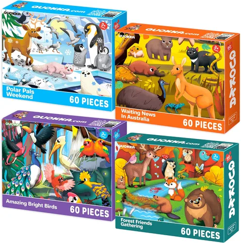 Miniatura 9 de QUOKKA Rompecabezas para niños de 4 a 6 años – Juego de rompecabezas de 4 x 60 para niños pequeños de 3 a 5 años – Juguetes de animales para niños