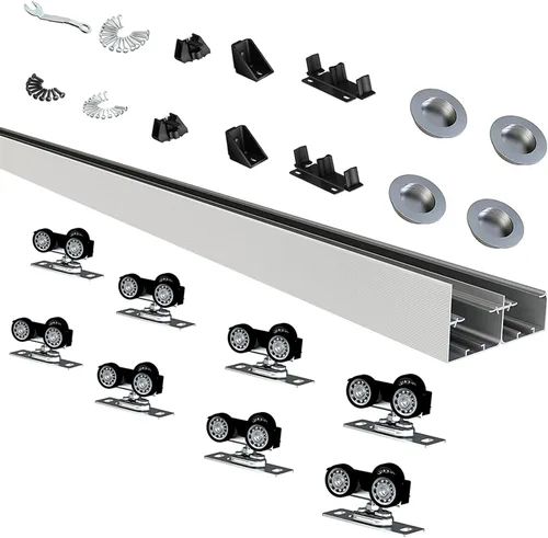 Miniatura 9 de JUBEST Herrajes para Puerta Corredera de 48", Juego de Herrajes de Aluminio para Puerta Corredera de Armario con Tirador Incluido, Suave