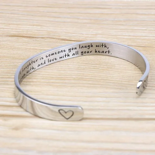 Miniatura 3 de Pulseras anchas y abiertas con mensaje grabado para madre e hija, regalos de Navidad para ella