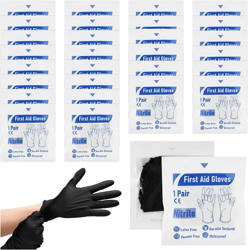 Chicingyou 30 pares de guantes de emergencia desechables empaquetados individualmente, guantes de viaje para trauma, guantes esenciales de nitrilo