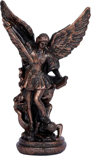 Miniatura 9 de Estatua de San Miguel Arcangel de San Miguel, escultura de ángel de oro pequeña de 5.2 pulgadas para colección católica cristiana Dorado