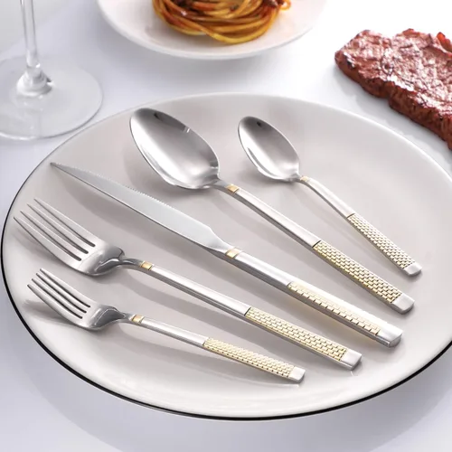 Miniatura 4 de Juego de cubiertos de acero inoxidable de 20 piezas para 4 utensilios de cocina, incluye tenedores, cucharas, cuchillos para el hogar, restaurante
