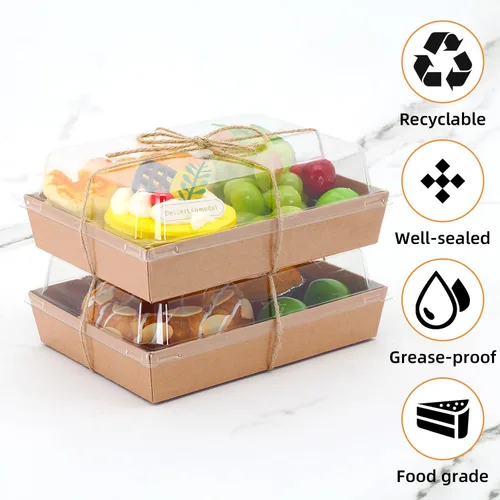 Miniatura 3 de Cajas de embutidos de 7 x 5 x 2.5 pulgadas con tapas transparentes, cajas grandes desechables de postre de panadería, recipientes para llevar