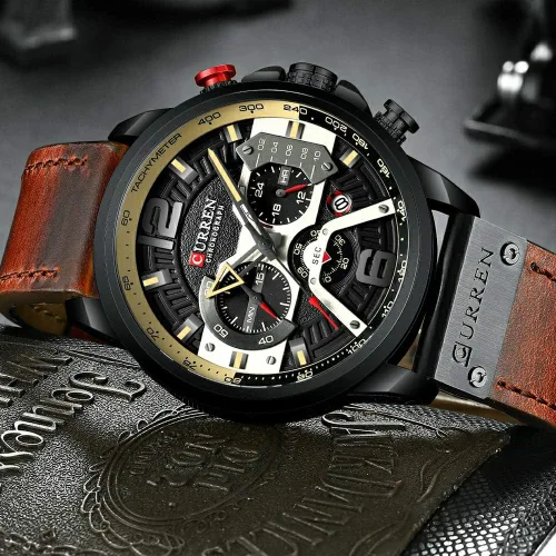 Miniatura 5 de CURREN - Reloj analógico de cuarzo para hombre, reloj de pulsera con correa de piel, resistente al gua y a la moda