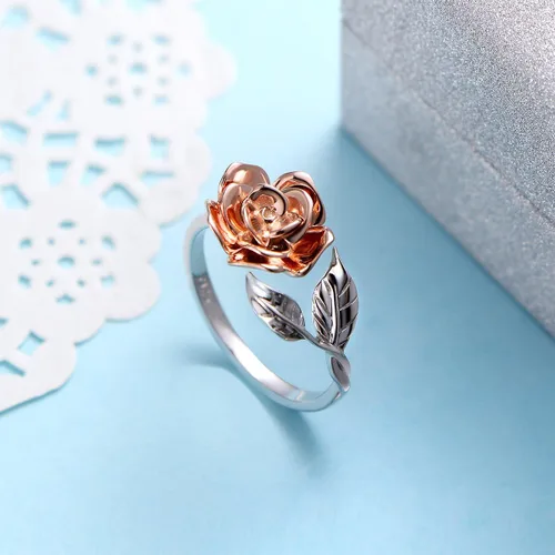 Miniatura 2 de Anillos abiertos ajustables de plata de ley S925, anillo de rosa para mujeres y adolescentes