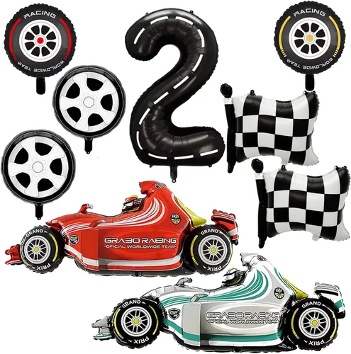 Miniatura 12 de Globos de Auto de Carreras, Decoraciones de Fiesta de Cumpleaños de Auto de Carreras de 43 Pulgadas, Globos de Papel de Aluminio
