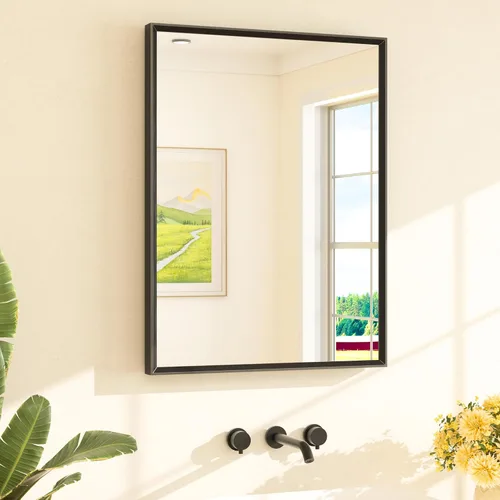 Miniatura 46 de TETOTE Espejo de Baño Dorado de 16" x 20" Latón Dorado Cepillado Rectangular con Marco Biselado Espejo de Tocador de Baño para Sobre el Lavabo