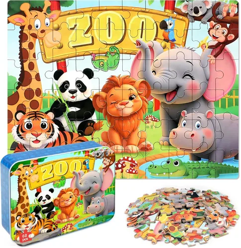 Miniatura 27 de LELEMON Rompecabezas para niños de 4 a 6 años, paquete de 6 rompecabezas de 100 piezas para niños de 4 a 8 años en una caja de metal, rompecabezas