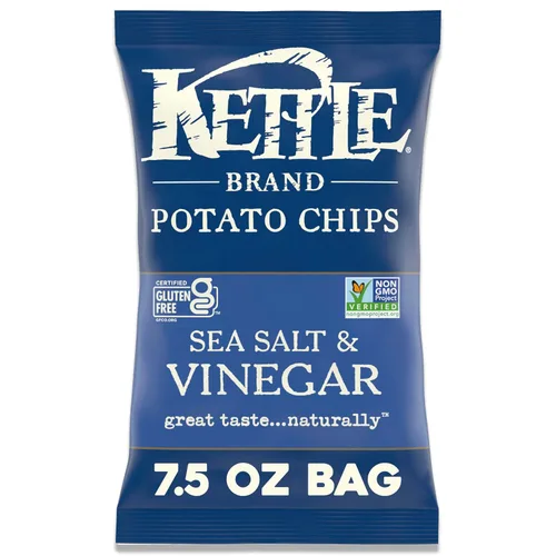 Papas fritas Kettle Brand con sal marina y vinagre, sin gluten y sin transgénicos, bolsa de 7.5 oz