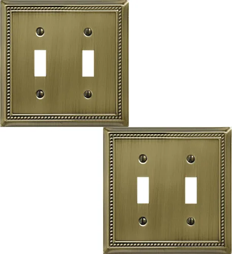 Miniatura 31 de OKAWYC Cubierta de Interruptor de Luz de Tomacorriente Dúplex Individual Belaire de Metal con Cuentas para Pared, Paquete de 4 Latón Antiguo 1 Gang
