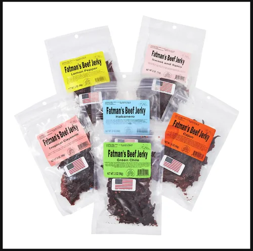 Miniatura 2 de Jerky Dynasty Fatman's Beef Jerky - Paquete variado de 6 sabores que incluyen habanero picante, chile verde y cebolla de ajo salada, paquete variado