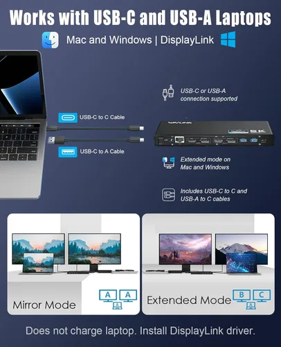 Miniatura 5 de WAVLINK Estación de acoplamiento universal Pro Dual 4K a 60Hz Base USB 3.0/USB-C para laptop Mac (M1-M5, Neo) y Windows 2 HDMI/DP, Gigabit
