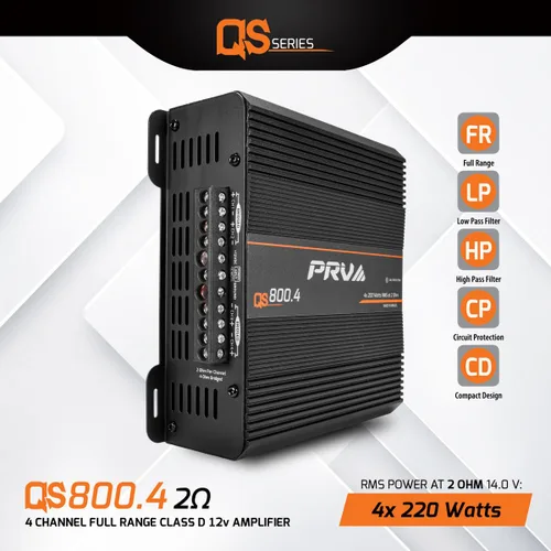 Miniatura 2 de PRV Audio QS800.4 Amplificador de audio para coche compacto de 4 canales de 2 ohmios 4 x 220 vatios RMS a 2 Ohm - 800 vatios Amp 12 voltios Amp