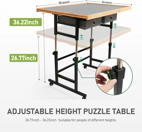 Miniatura 3 de BuilderButler Mesa de rompecabezas de 1500 piezas con ruedas, con cajones y cubierta, 33.58 x 24.92 pulgadas, altura ajustable e inclinación de 45°