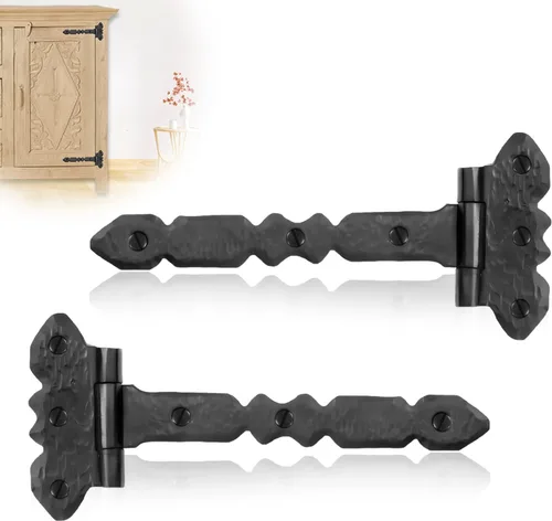 Miniatura 31 de Paquete de 2 bisagras de hierro forjado negro de 9 pulgadas, bisagras decorativas de hierro forjado, bisagras de hierro rústico para persianas