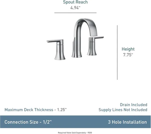 Miniatura 3 de Moen Doux TS6925 - Kit de moldura de grifo de baño con dos manijas cromadas de 8 pulgadas, requiere válvula, TS6925