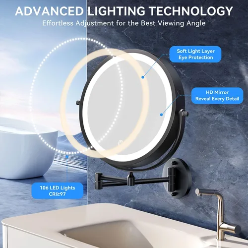 Miniatura 8 de Espejo de maquillaje iluminado de pared 30X/1X de 10 pulgadas, espejo de aumento de doble cara recargable de 5000 mAh con luz, espejo de tocador LED