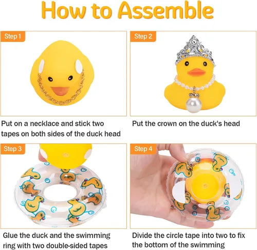 Miniatura 5 de wonuu Adornos de pato de goma para automóvil, decoración de tablero de automóvil con bonita diadema, anillo de natación, collar, gafas de sol