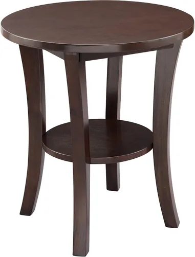 Miniatura 9 de Leick Home 10036 Mesa auxiliar redonda con tapa de cristal y estante, cereza chocolate y vidrio tintado